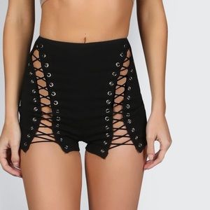 High waist lace up Grommet shorts